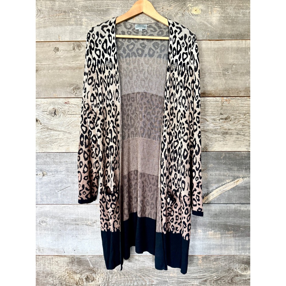 Leopard Ombre Longline Cardigan Sweater 1X Tan Black Mob‎ Wife Duster Statement
